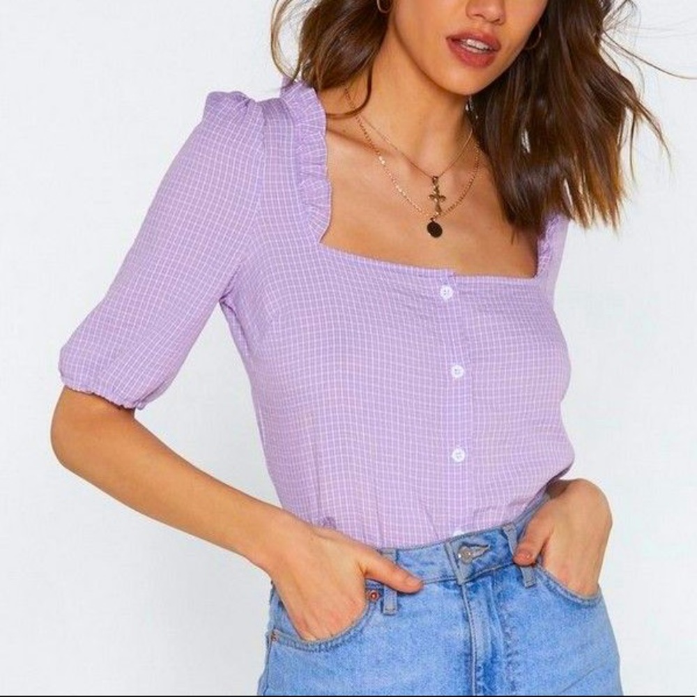 Square Neck Check Blouse